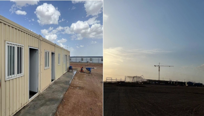 萬頃黃沙映壯志，樓閣巍巍矗風沙